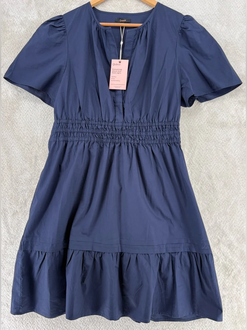 NWT Quince 100% Organic Cotton Poplin Tiered Mini Dress-Navy - Picture 5 of 9